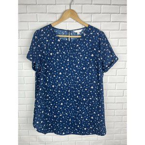 LC Lauren Conrad top shirt Blouse Blue Pink heart Floral Tunic Womens Large